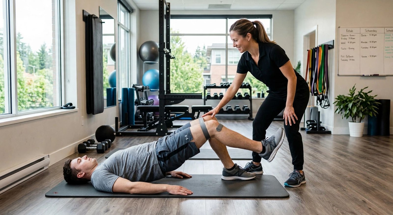 Active rehabilitation band training at Indigo Wellness Clinic, Coquitlam