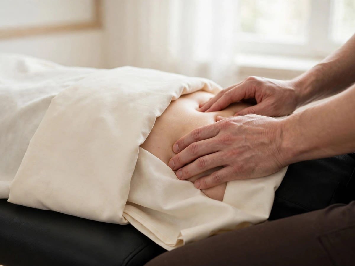 Deep lymphatic abdominal massage at Indigo Wellness Clinic, Coquitlam