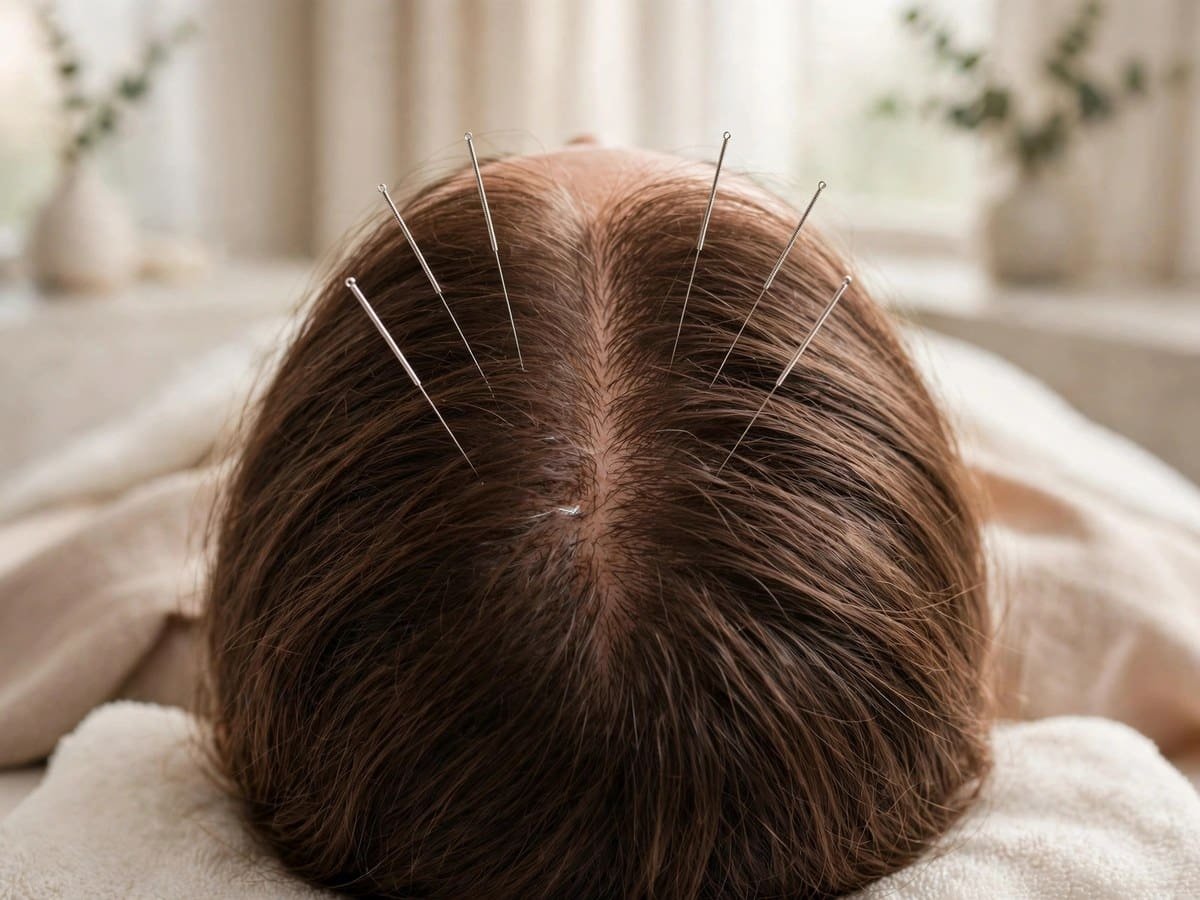 Scalp acupuncture treatment for stress relief and scalp health at Indigo Wellness Clinic, Coquitlam