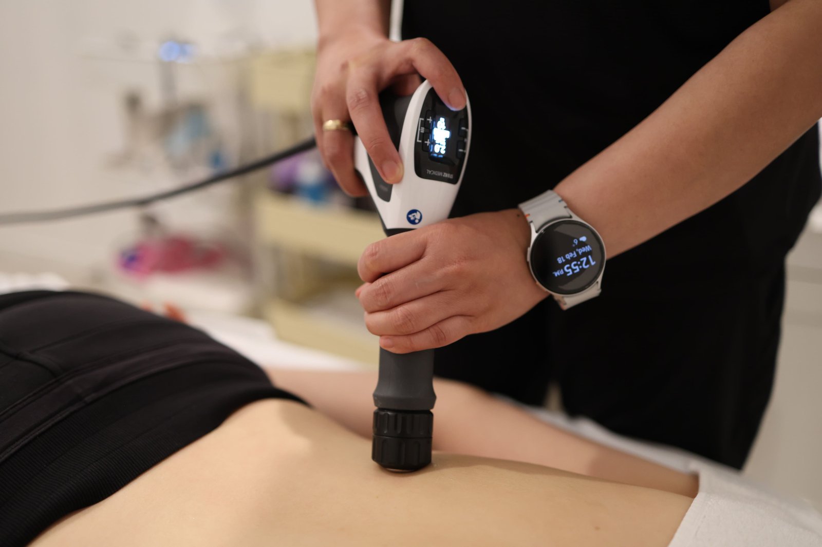Shockwave therapy treatment at Indigo Wellness Clinic, Coquitlam